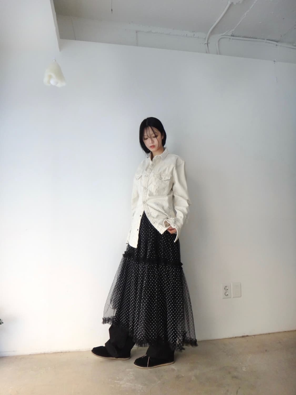 Dot frill can can sha skirt / black 상품이미지3