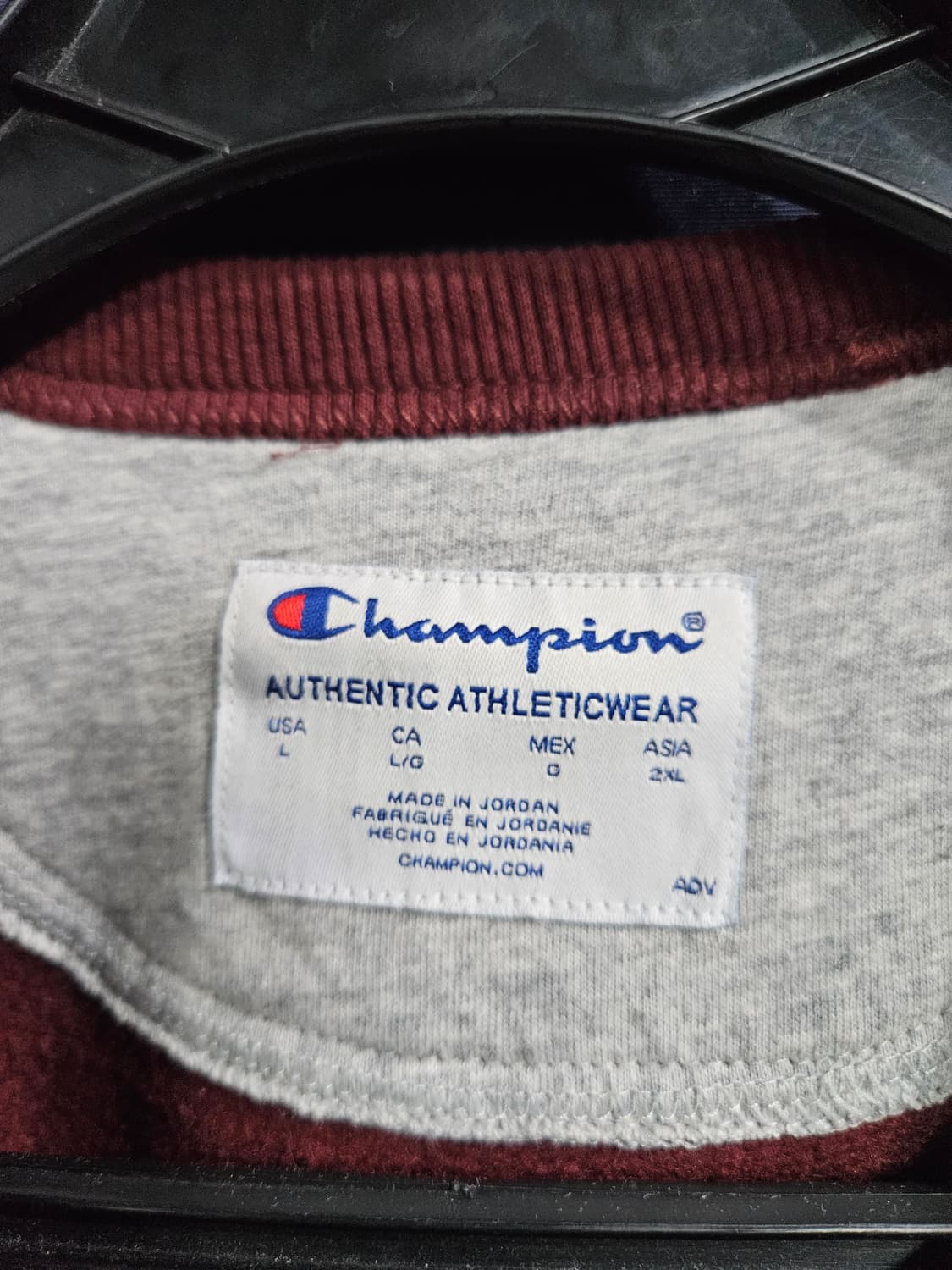 챔피온 버건디컬러 남성 오버핏 100 기모 맨투맨  상품이미지3