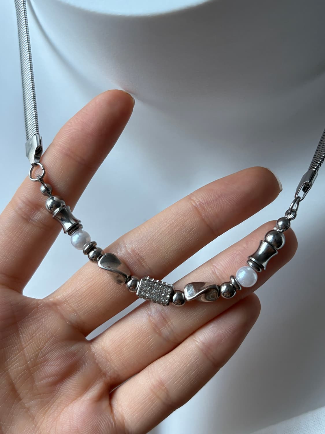 Steel Snake Chain Beaded Necklace목걸이 상품이미지2