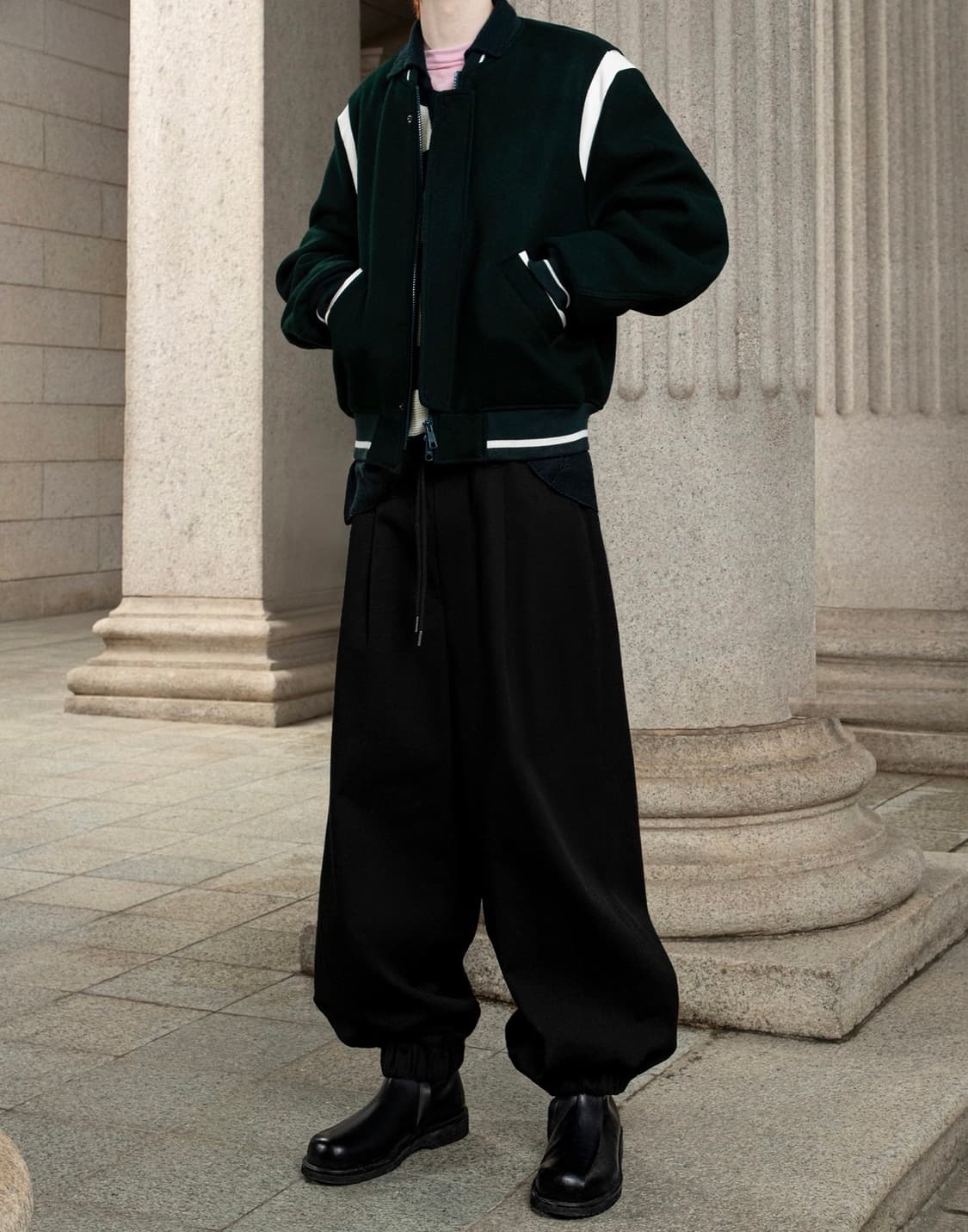 [새상품] 44) 엘무드 프레피 스타디움 바시티 재킷 딥 그린 상품이미지2