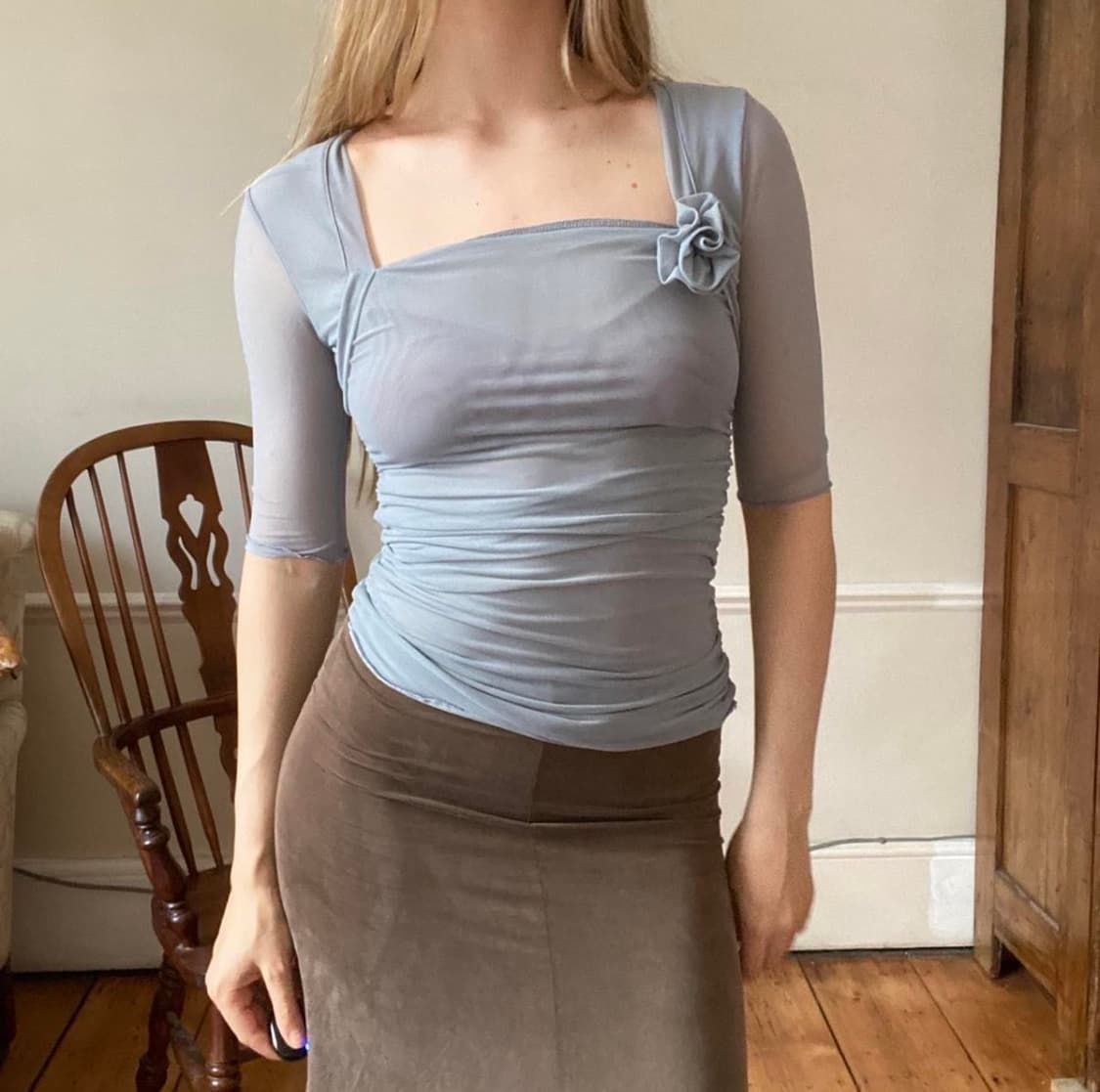 Vintage 스퀘어넥 코르사주 탑 상품이미지1