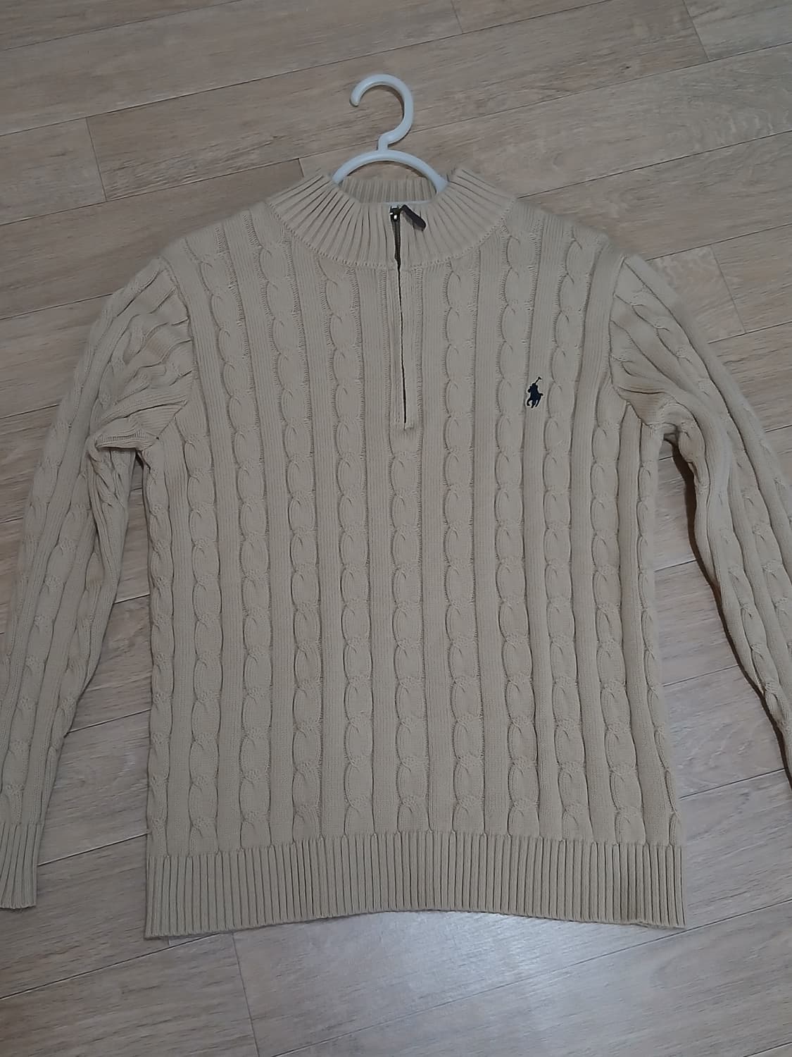 폴로 반집업 꽈배기 니트 베이지 s사이즈 상품이미지1