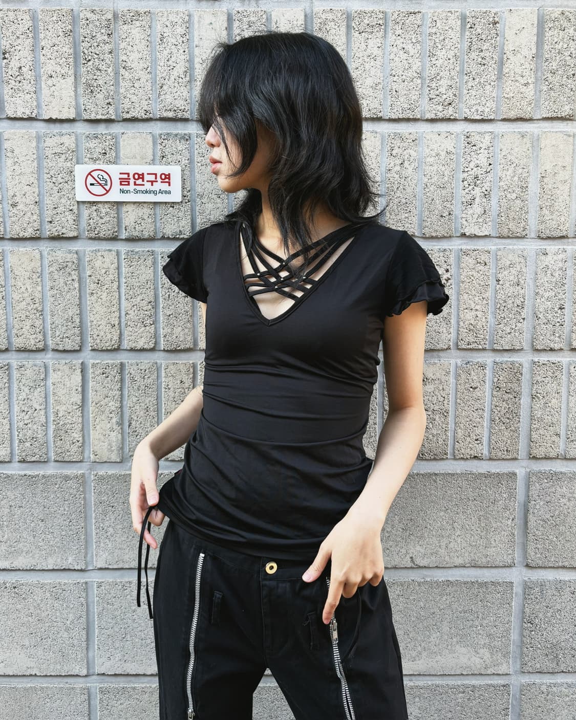 오즈온 백 오픈 디테일 져지 탑 상품이미지4