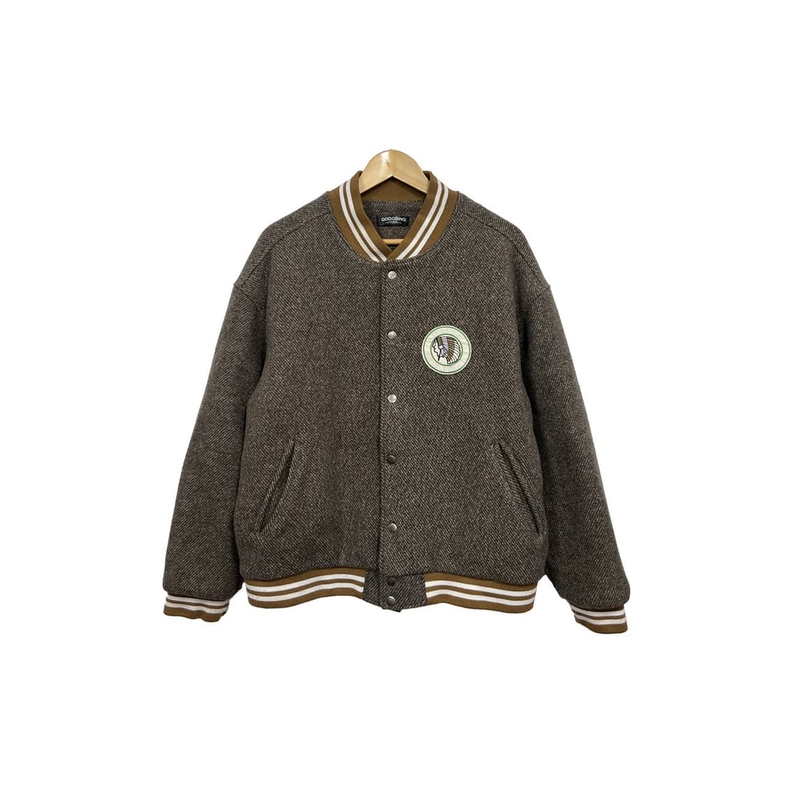 고고싱 인디언 패치 브라운 모직 스타디움 바시티 자켓 상품이미지1