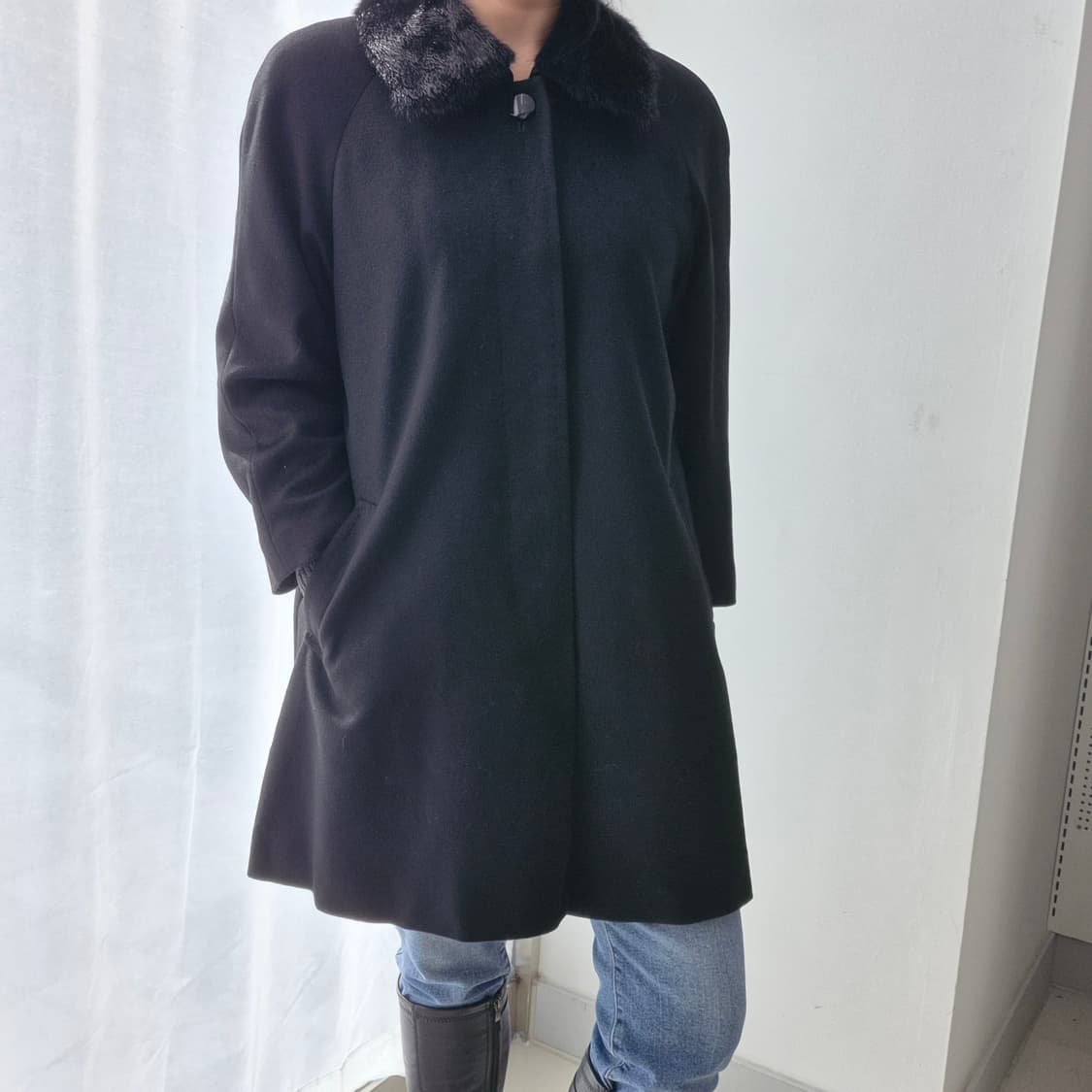 캐시미어100 블랙 밍크카라 빈티지 롱코트 상품이미지2