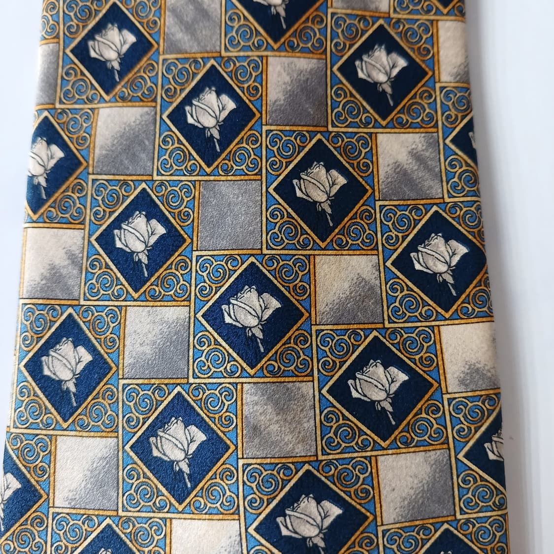 랑방 실크 기하 플라워 패턴 넥타이 9.2cm B등급 A19553 상품이미지6