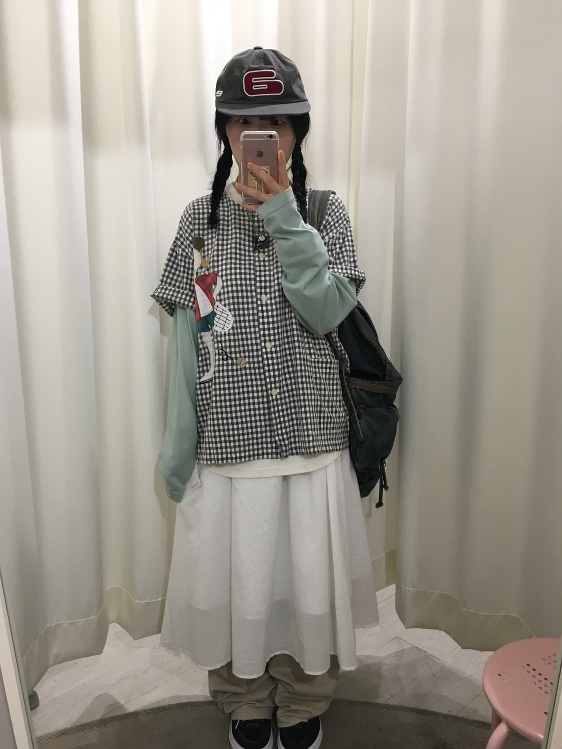캐릭터 패치 체크 블라우스 상품이미지2