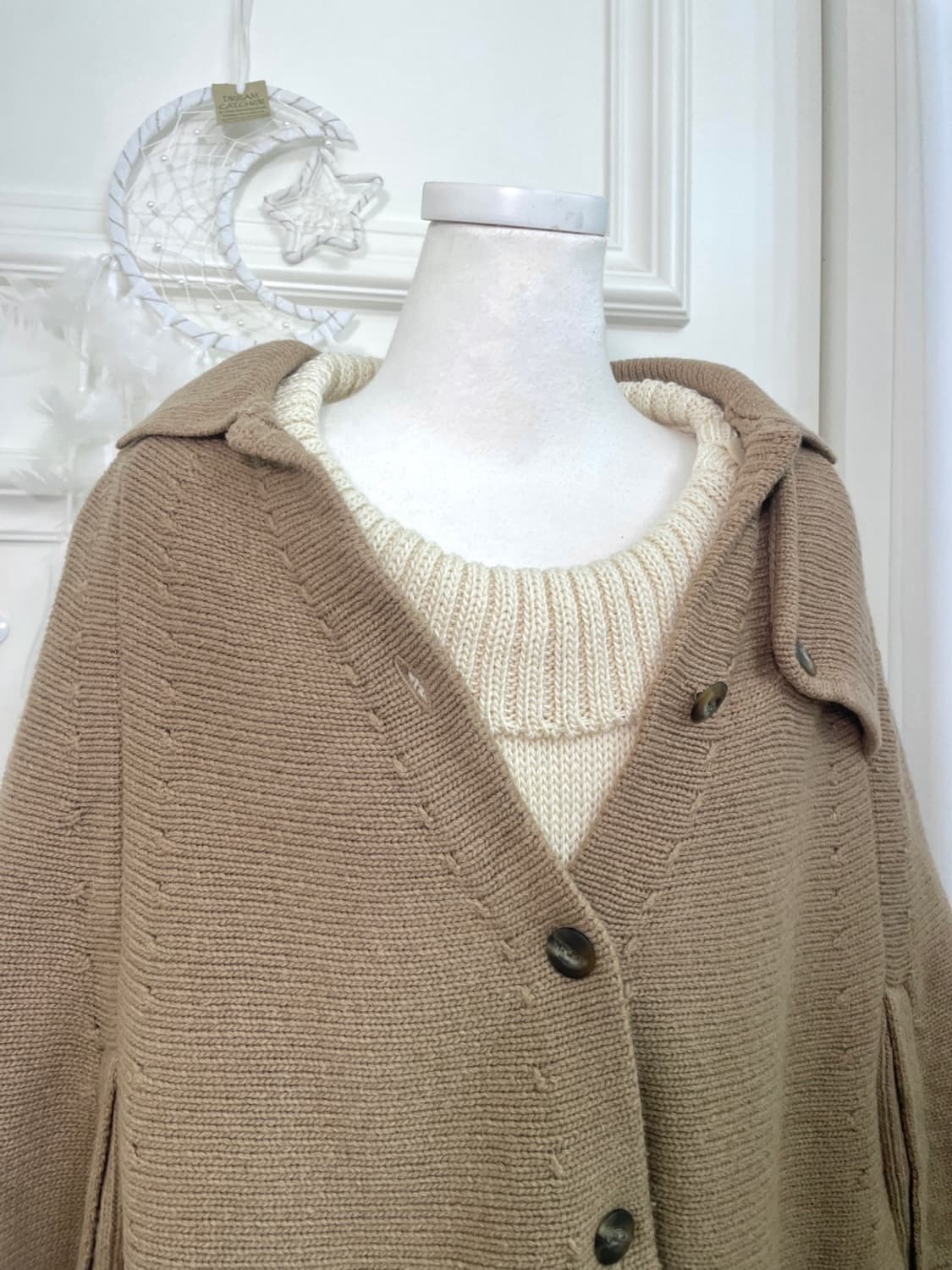 camel brown collar basic cape wool cardi 상품이미지6