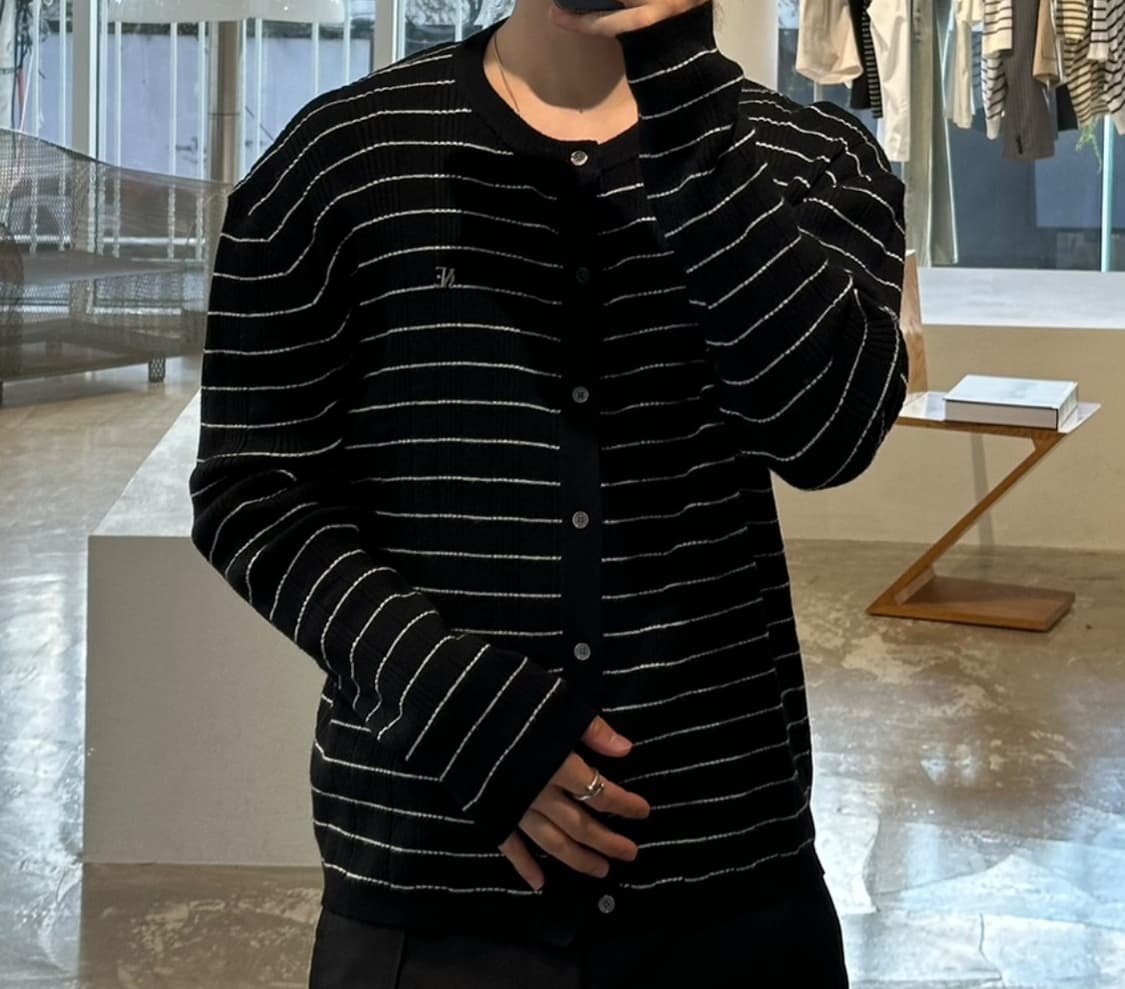 Noice 노이스 리브드 가디건 red,black L size 상품이미지5