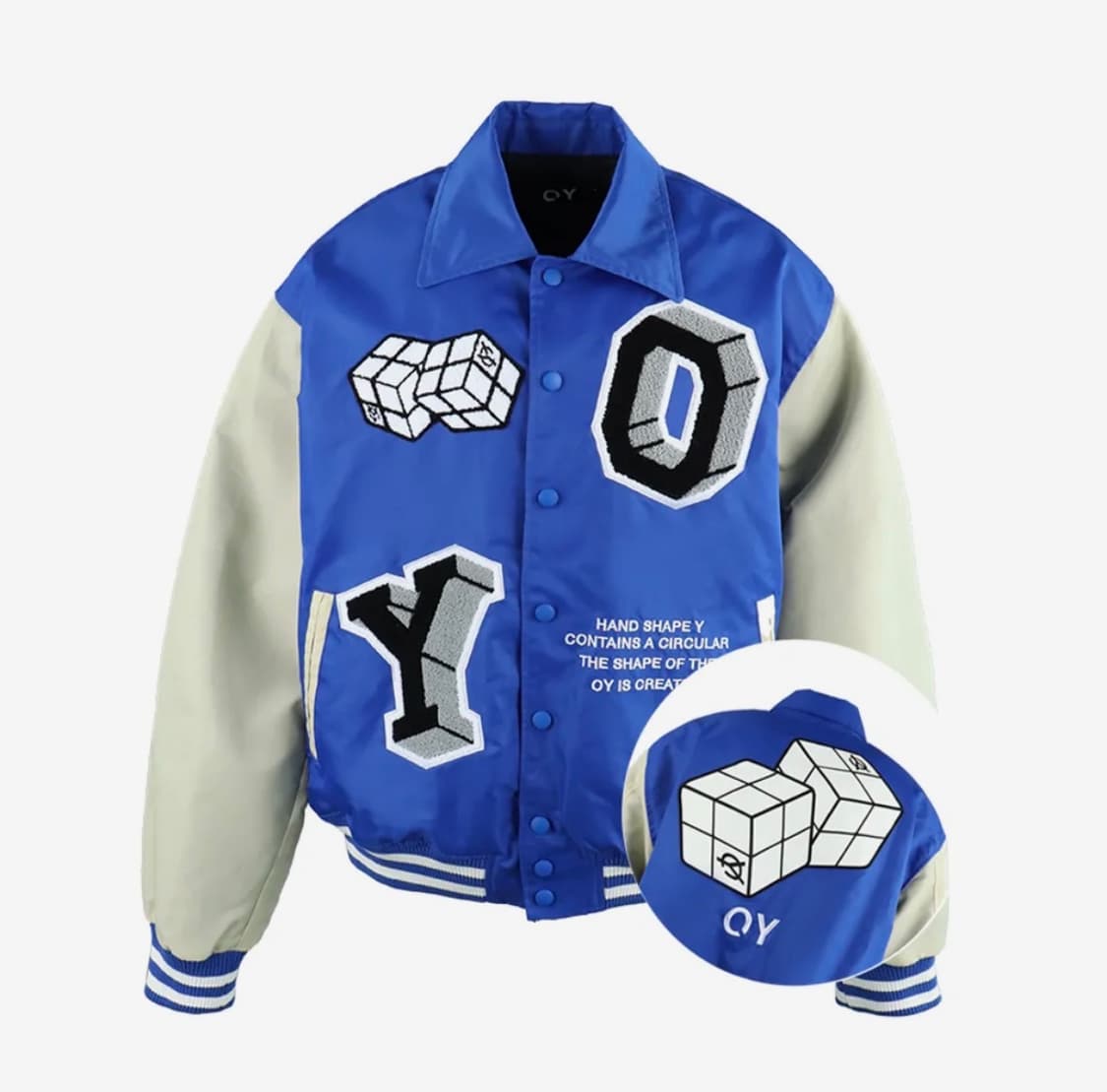 오와이 큐브 로고 바시티 자켓-블루 상품이미지1