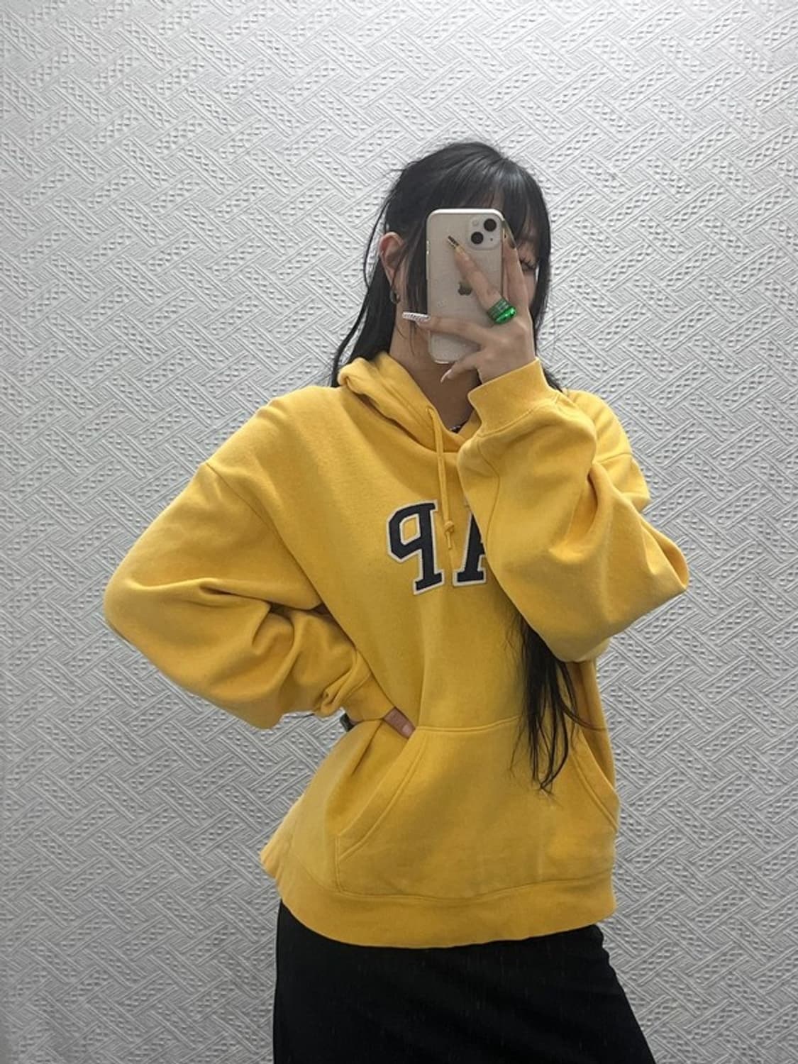 갭 빈티지 레트로 Y2K 옐로우 약기모 후드티 M C08093 상품이미지1