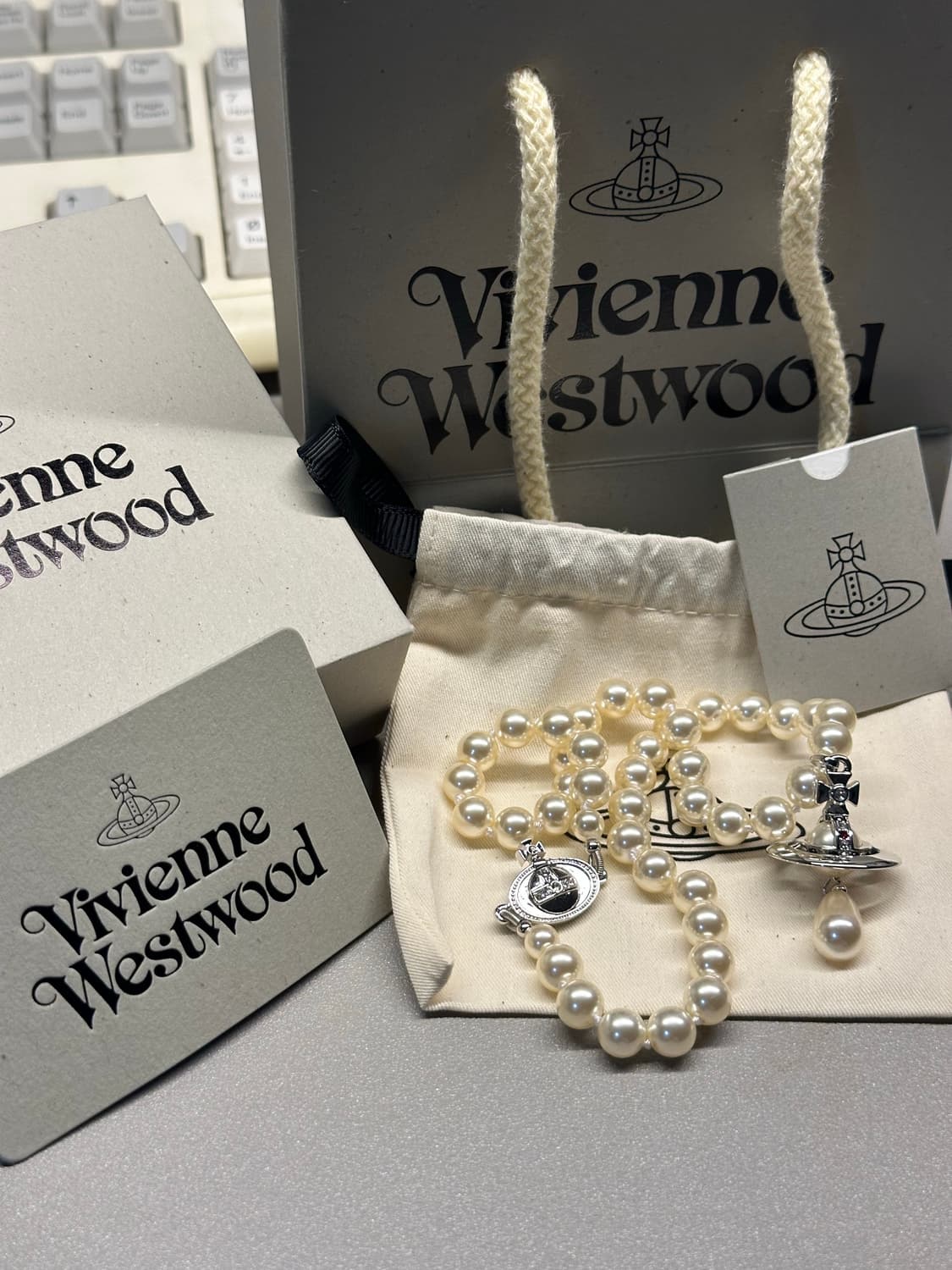 급처 풀박 네고가능) 비비안 웨스트우드 원 로우 펄 드롭 초커 목걸이 상품이미지3