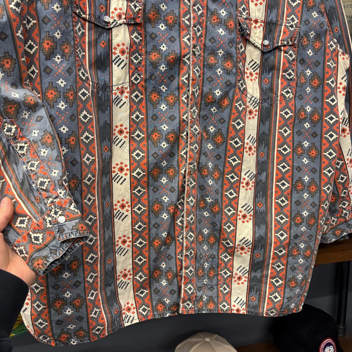 80s ROCKY 올오버 네이티브 아메리칸 아즈텍패턴 웨스턴셔츠 N602 상품이미지4