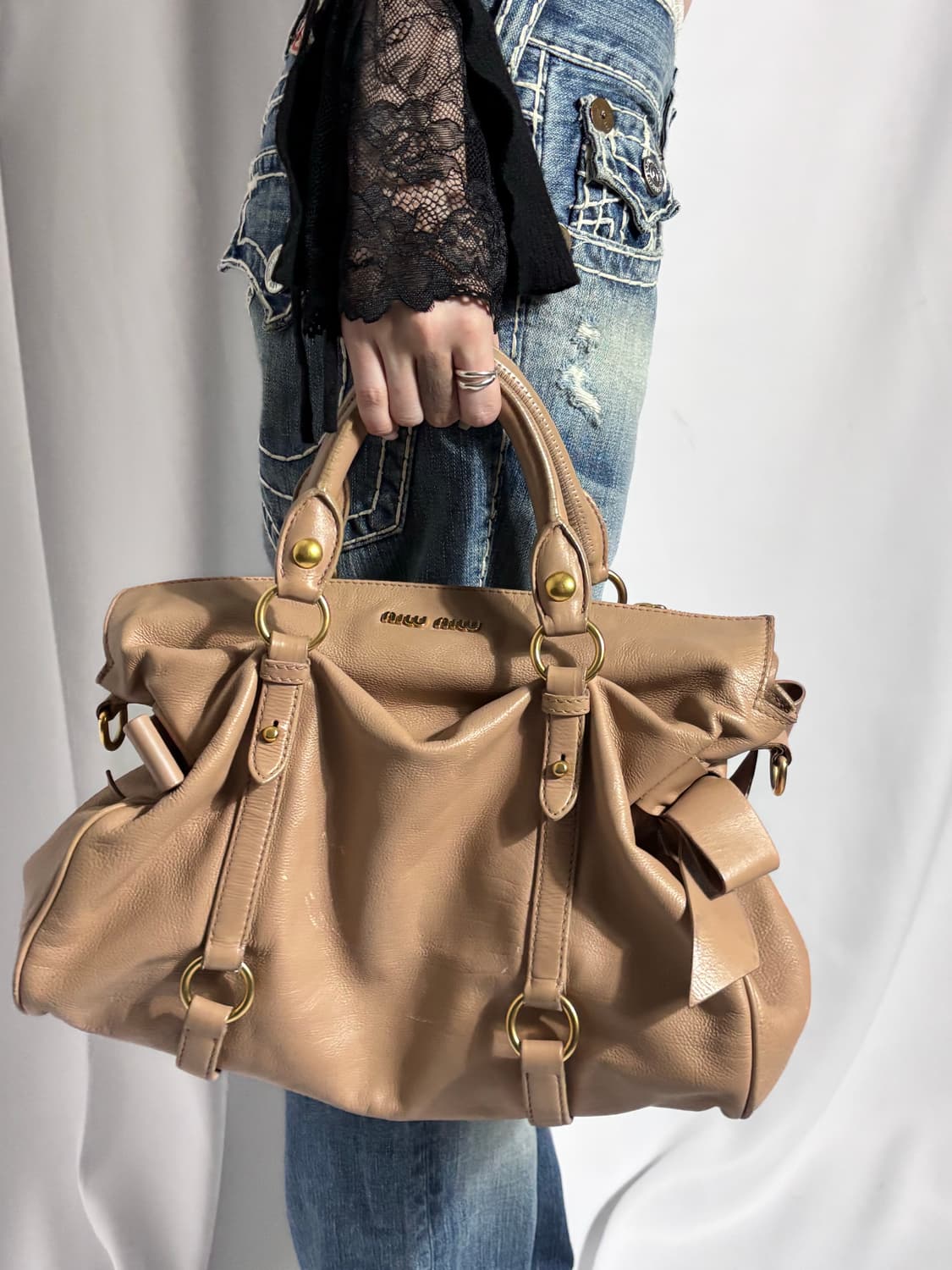 Miu Miu Beige Ribbon Satchel Bag 상품이미지1