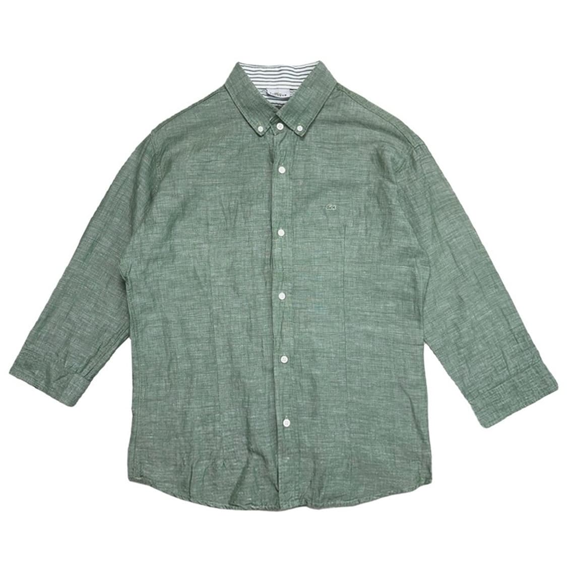 LACOSTE 린넨 100% 7부 셔츠 그린 상품이미지1