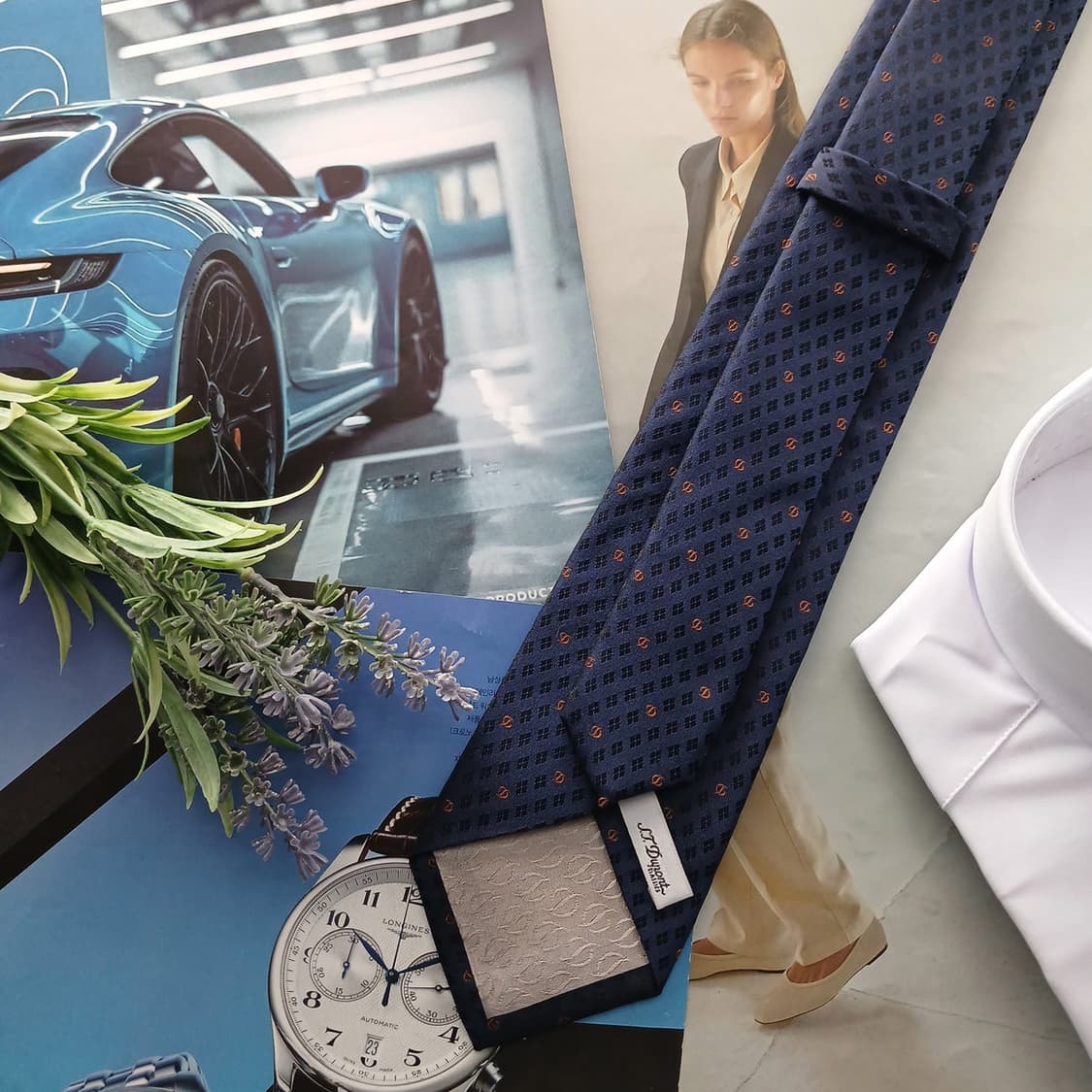 듀퐁 실크 네이비 로고 패턴 슬림 넥타이 7.8cm A+등급 A18663 상품이미지4