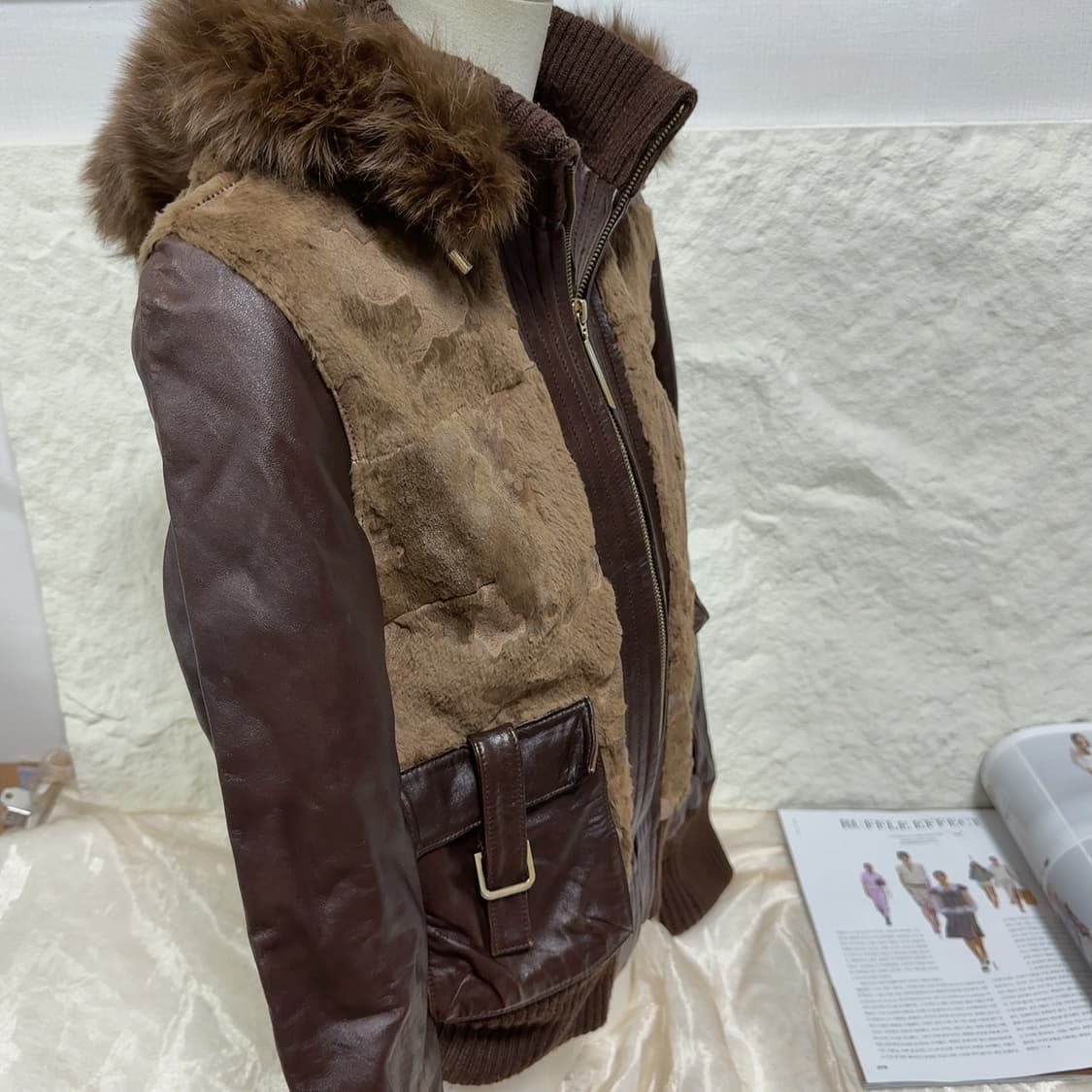 빈티지 토끼털 후드 양털 염소새끼털 포켓 양가죽자켓 상품이미지2