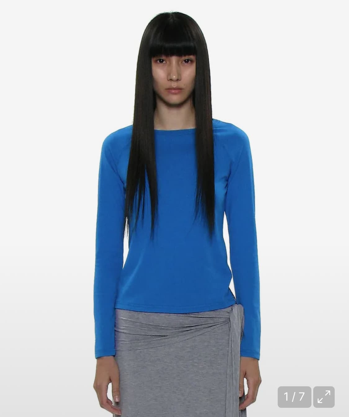 파르티멘토 우먼 세미 쉬어드 롱 슬리브 티 블루 상품이미지1