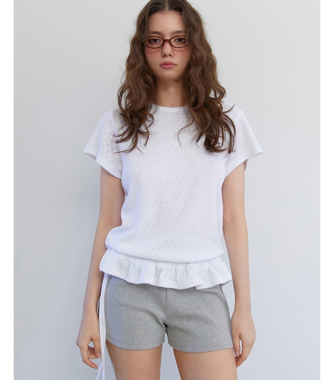 [새상품] rense 렌세 Eyelet Frill Half T-shirt 상품이미지1