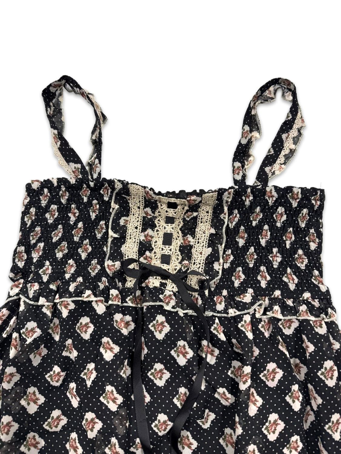 빈티지 Axes Femme 블랙 시스루 프릴 언발란스 슬리브리스 상품이미지3