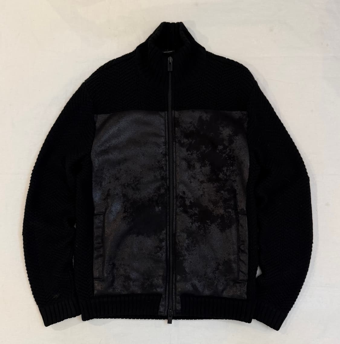 아르마니 익스체인지 비건레더 니트집업 블랙 상품이미지1