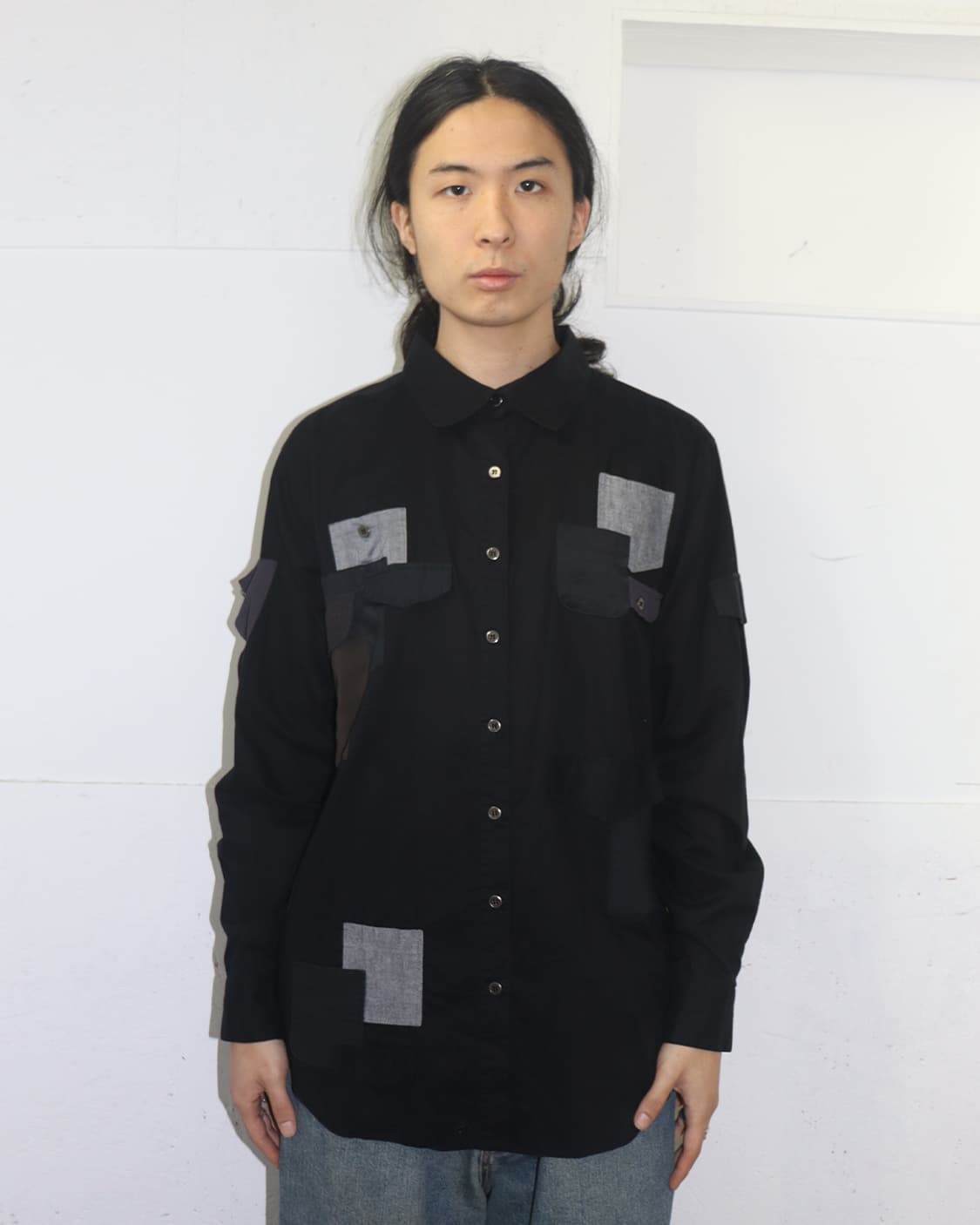 앤 소피 백 포켓 패치워크 오버사이즈 셔츠 상품이미지1