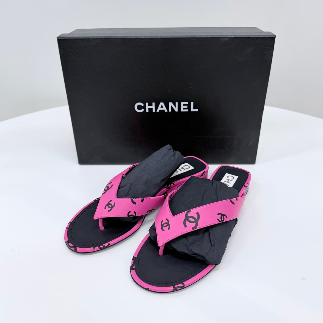 [미사용/풀구성] 샤넬 CC 로고 플리플랍 샌들 슬리퍼 쪼리 핑크 상품이미지1