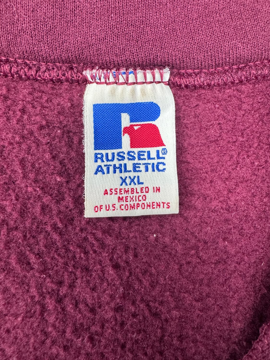 빈티지 90s 러셀 RUSSELL 하프집업 스웻 맨투맨 버건디 2XL 상품이미지4