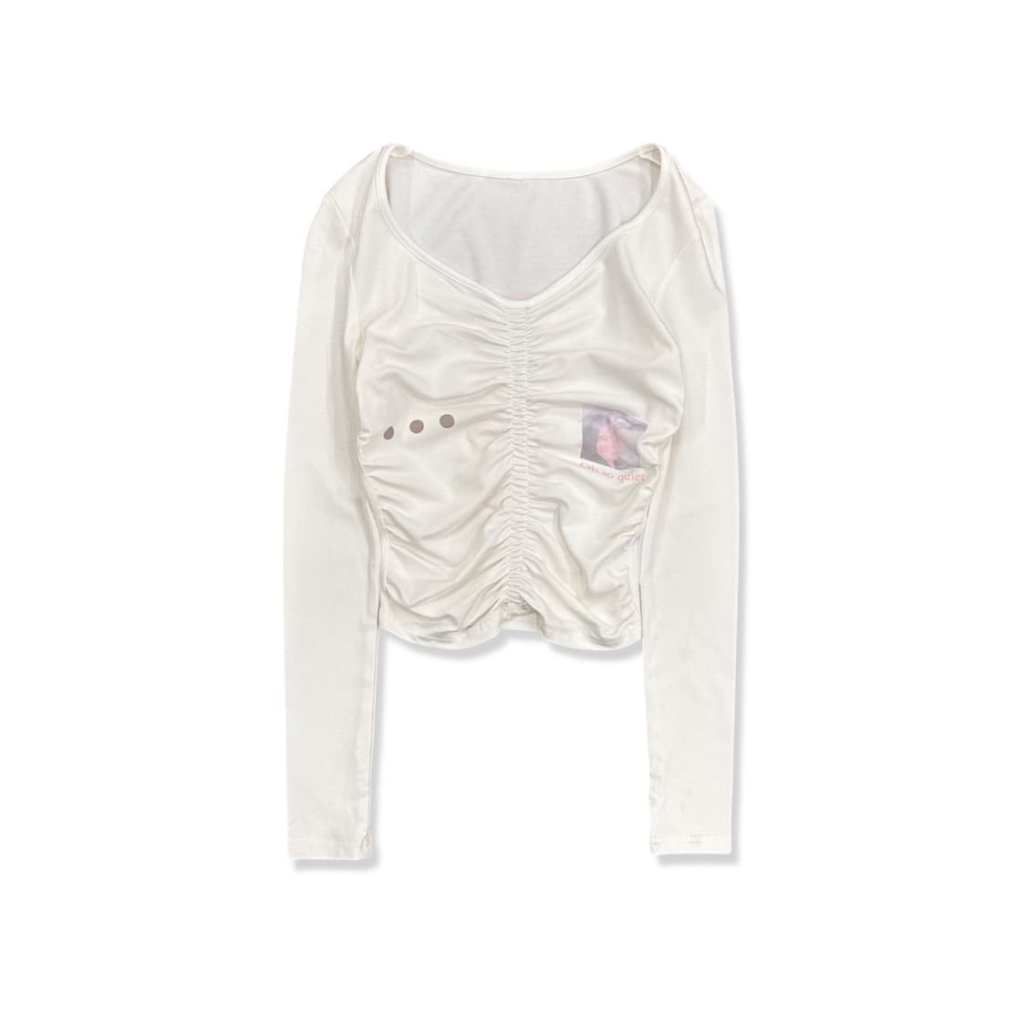 White Shirring Detail Printed Top 상품이미지2