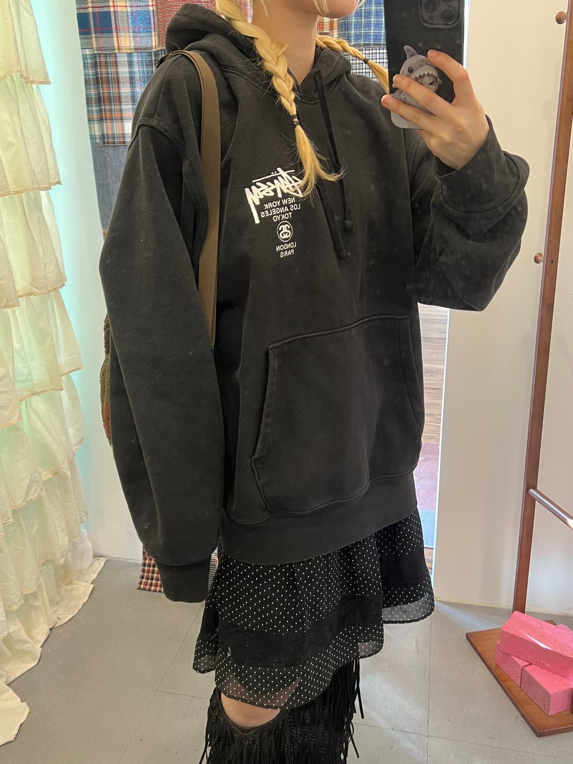 스투시 베이직 블랙 후드티  상품이미지4