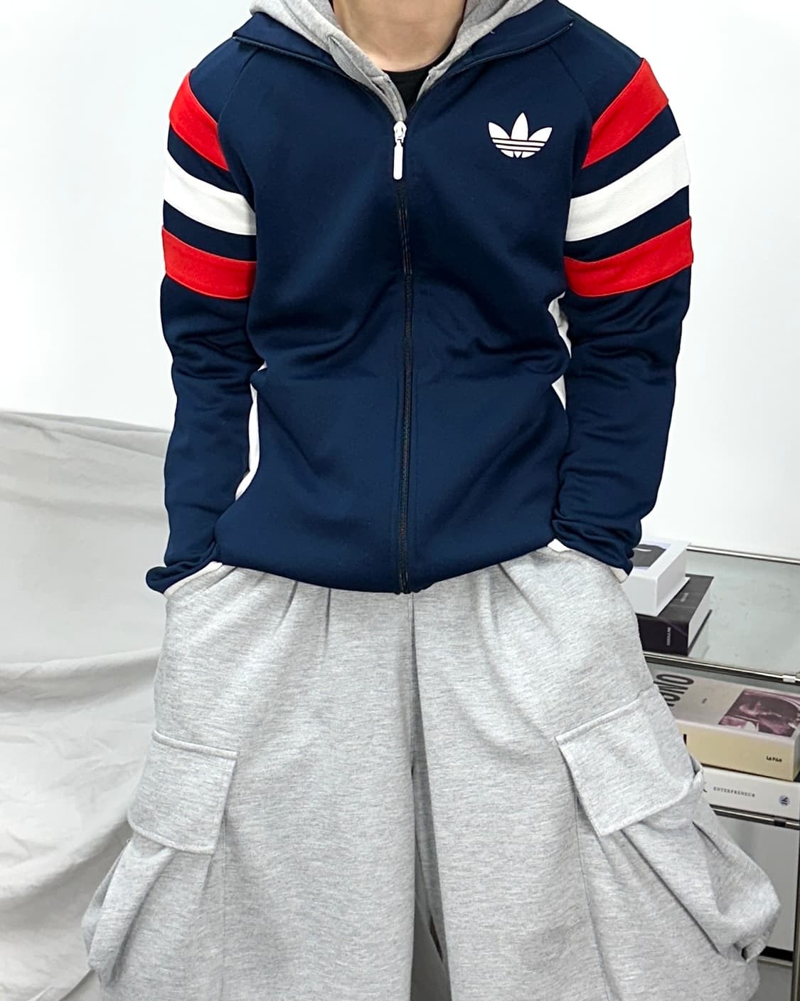 아디다스 구파이어버드 네이비 배색 트랙탑 져지 L 상품이미지1