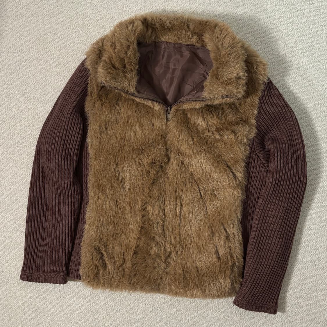 일본빈티지 Trcot Reine y2k 브라운 퍼 니트집업 상품이미지2