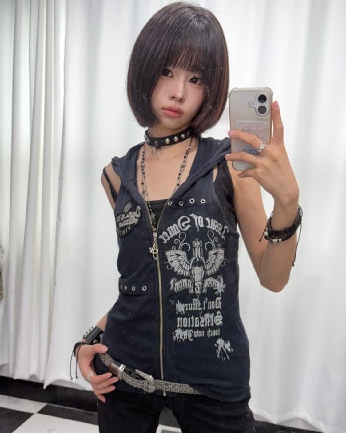 🎸블랙 프린팅 슬리브리스 후디🎸 상품이미지2