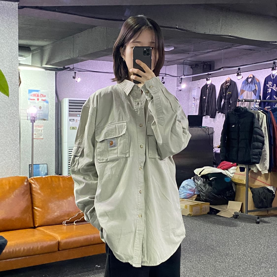 칼하트 패치로고 투포켓 베이지 셔츠 B3165 상품이미지1