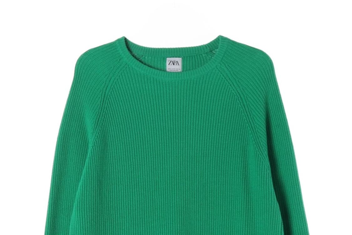 ZARA 비비드 그린 라운드넥 골지 니트 XL 상품이미지3