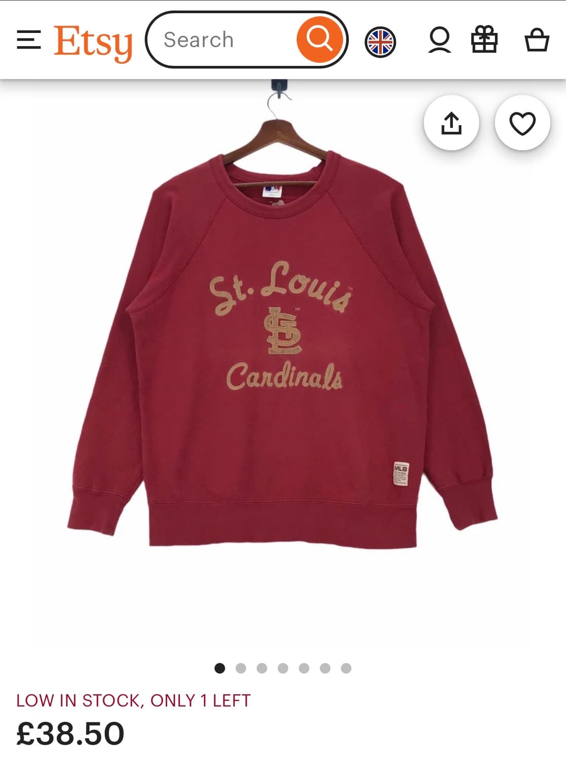 [S] 유니클로 MLB 세인트루이스 카디널스 버건디 맨투맨 상품이미지7