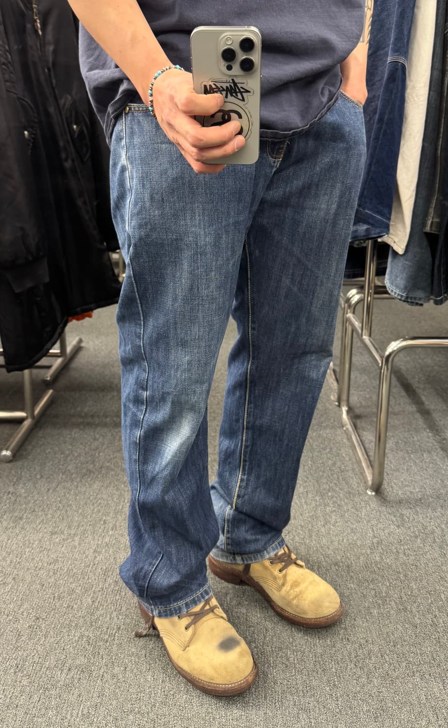 32)Wreck Shot 빈티지 워싱 포켓 프린팅 데님팬츠 상품이미지1