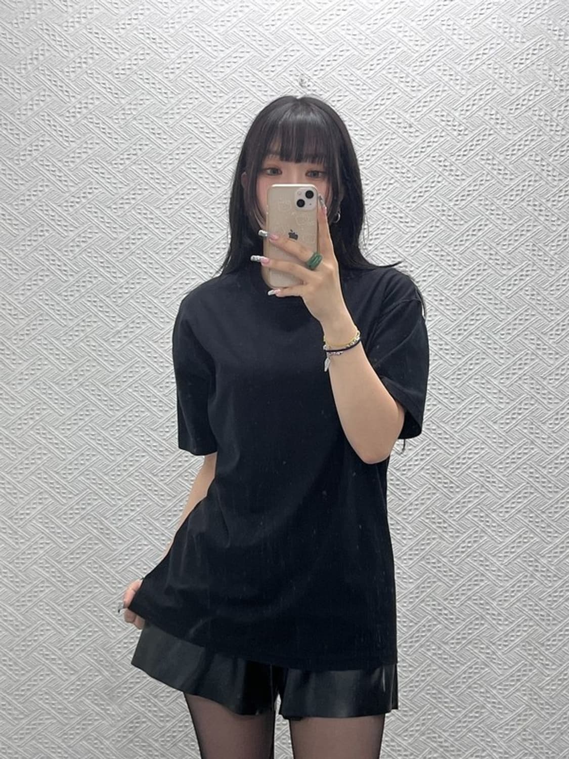 쿠어 빈티지 모던 캐주얼 시크 올블랙 무지 반팔티 M C12651 상품이미지2