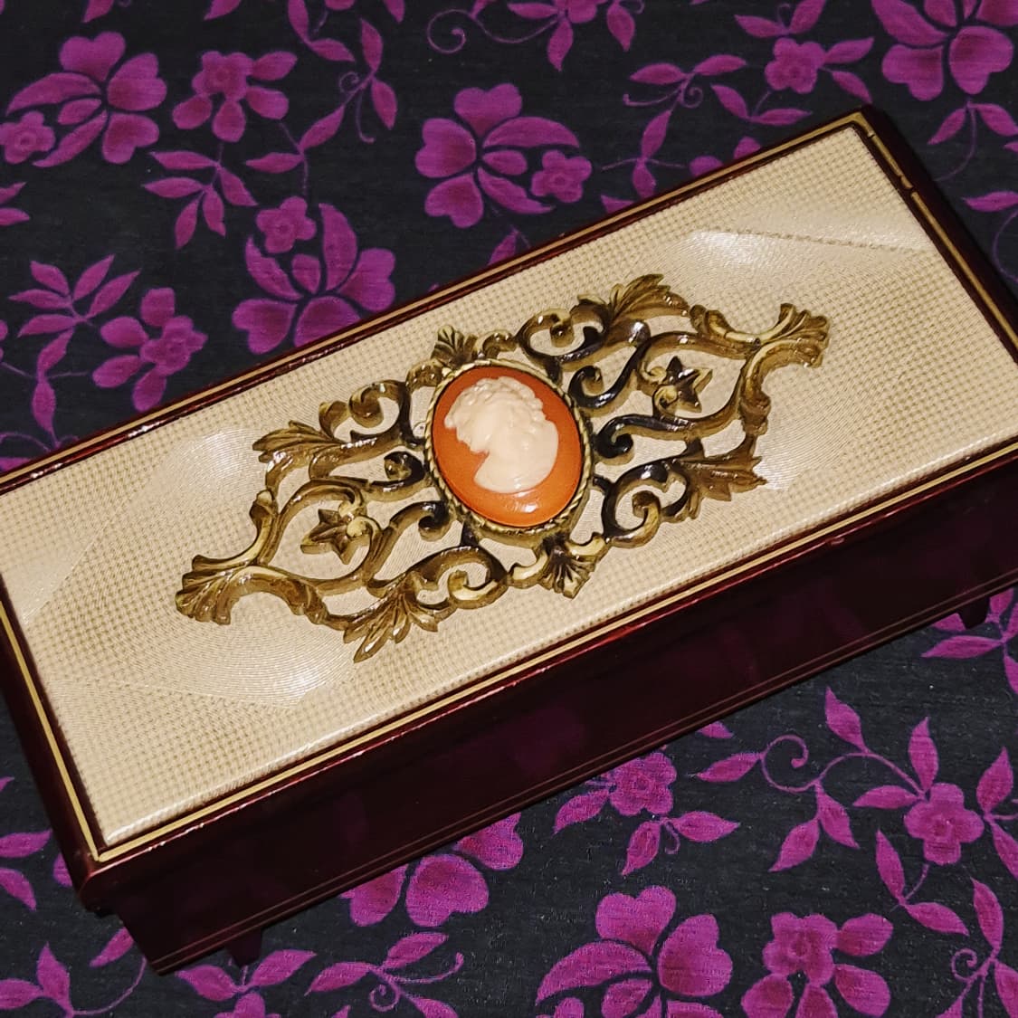 70s 일본 엔틱 카메오 우드 오르골 보석함 상품이미지7