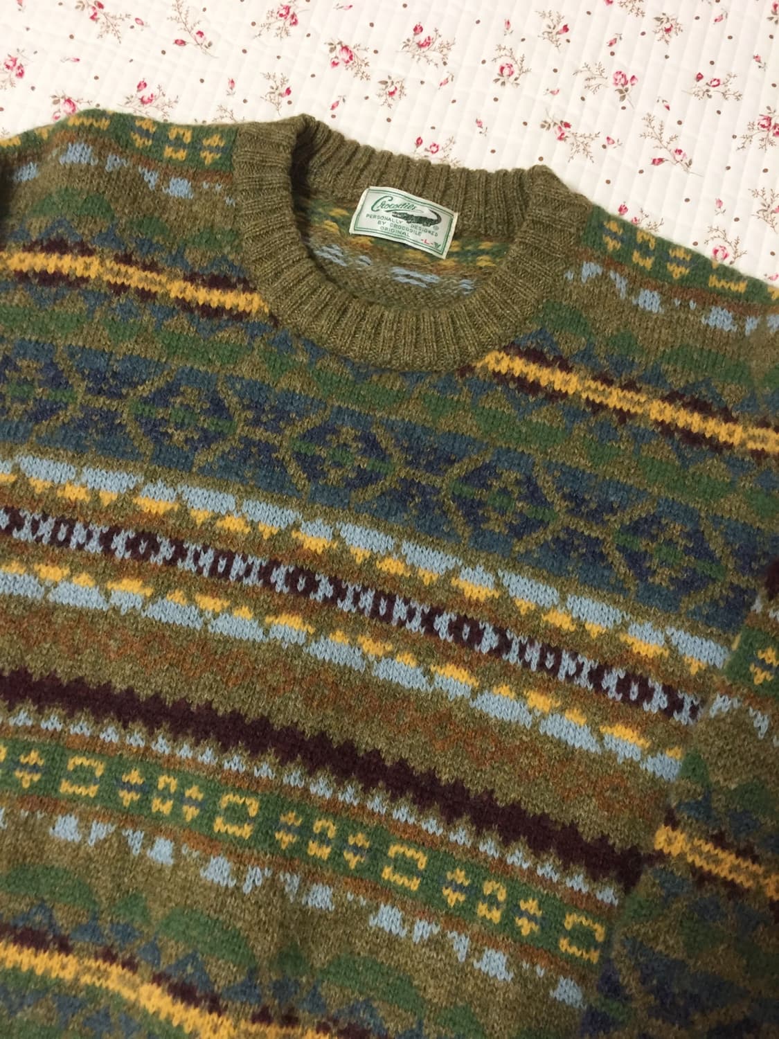 빈티지 모리걸 올리브 패턴 니트 상품이미지2