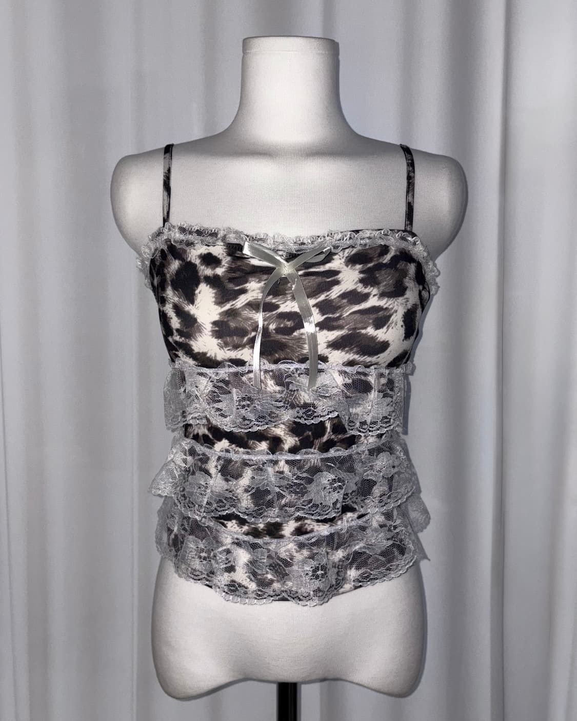 [noirella]레이스 프릴 레오파드 호피 갸루 슬리브리스 민소매 나시 상품이미지1