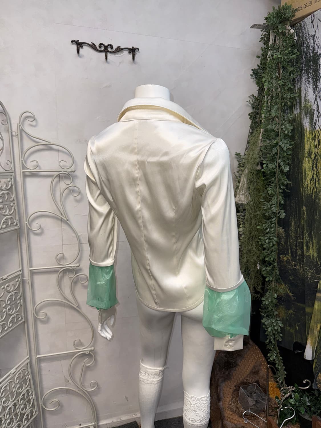Mint puff organza details satin shirt 상품이미지3