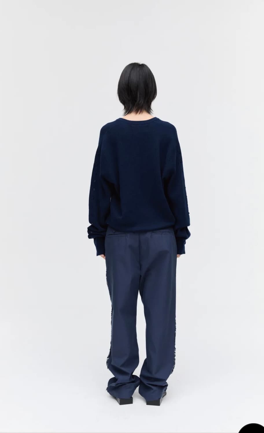 플리즈프로젝트 버튼 슬리브 브이넥 니트, 네이비 상품이미지3