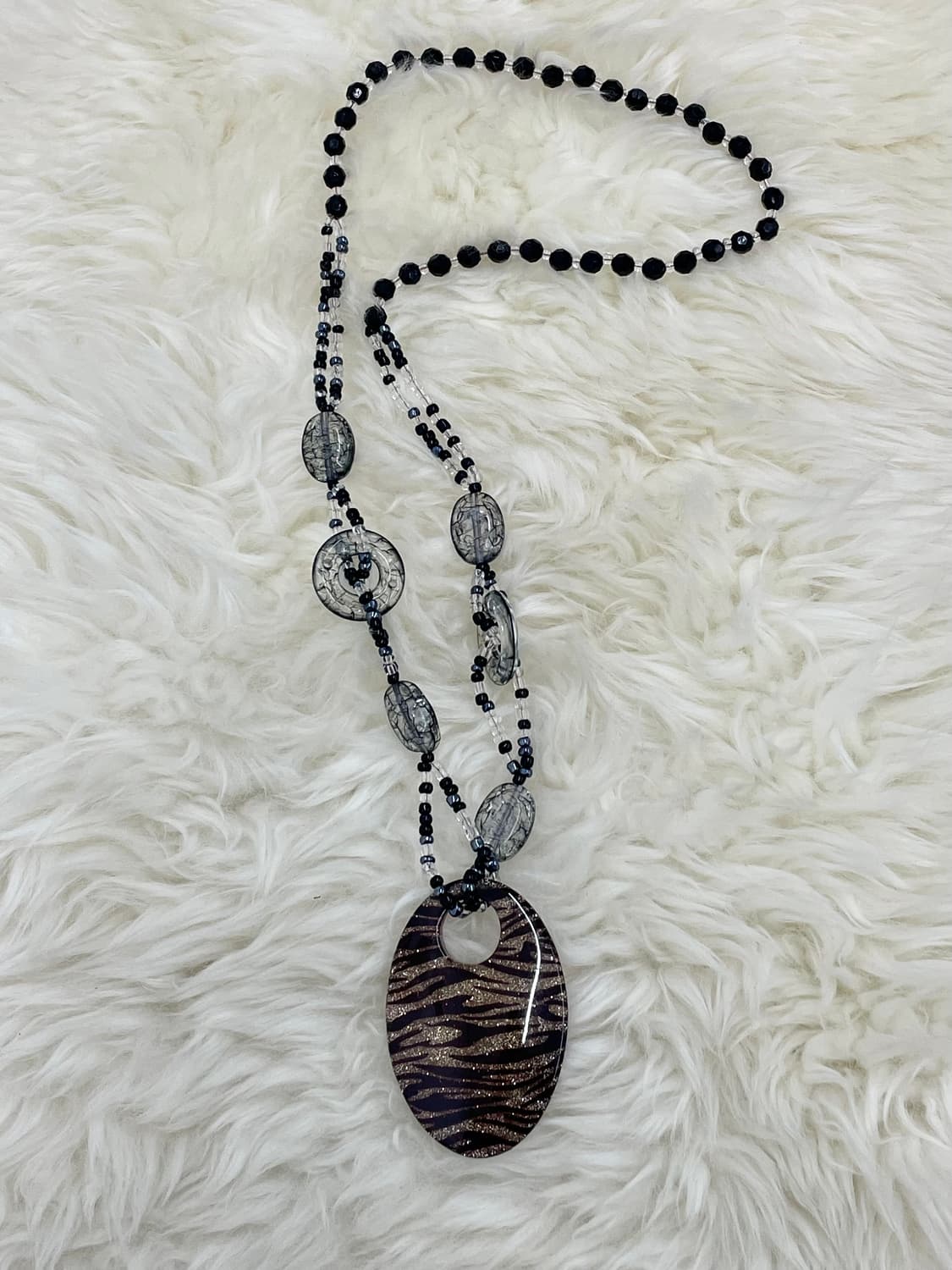 y2k 지브라 비즈 글리터 롱 네크리스 상품이미지3