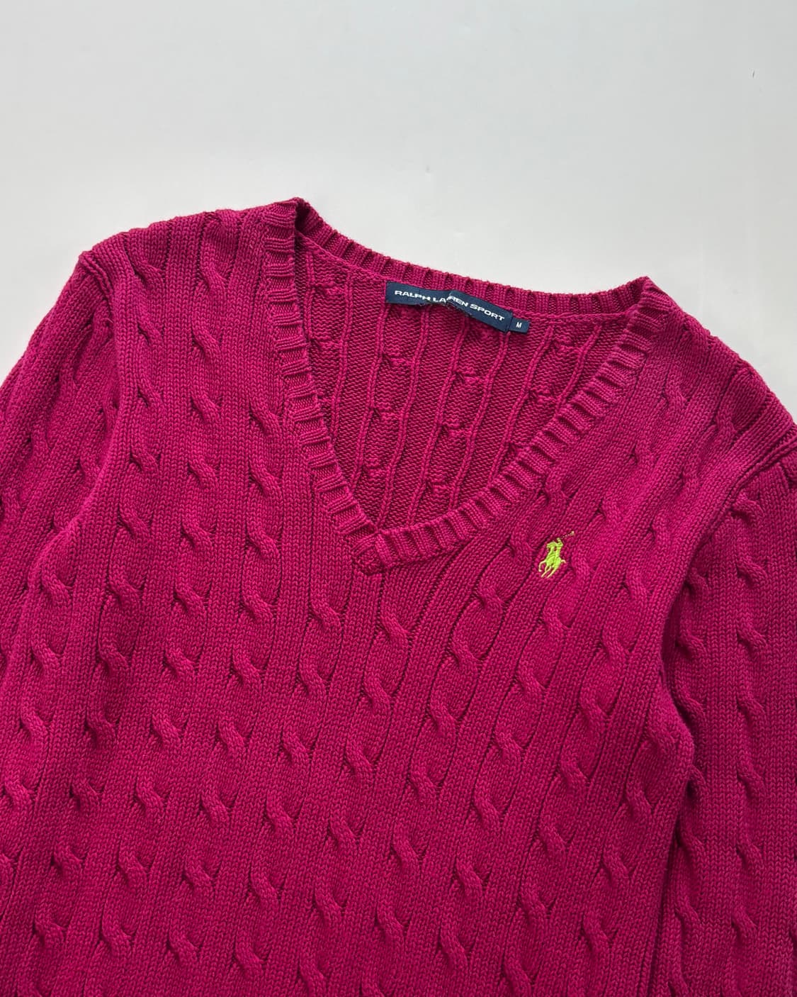 Polo 랄프로렌 코튼 마젠타핑크 케이블 브이넥 니트 상품이미지4