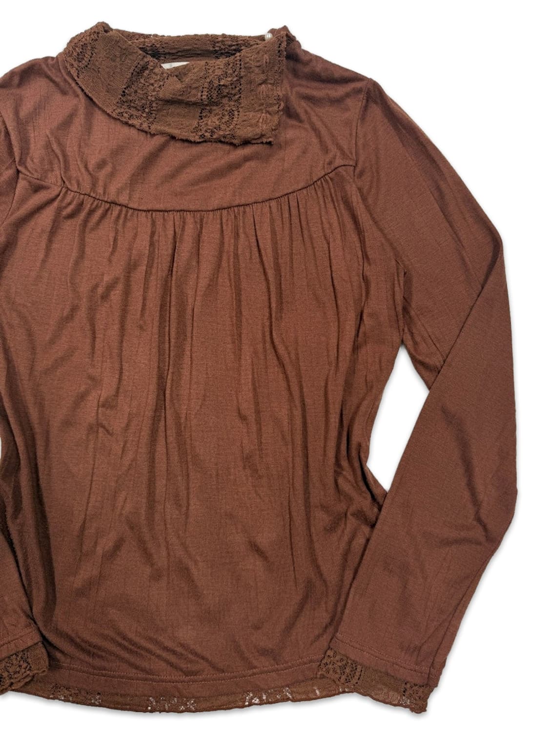 빈티지 오랜지 브라운 레이스 레이어드 긴팔티 상품이미지3