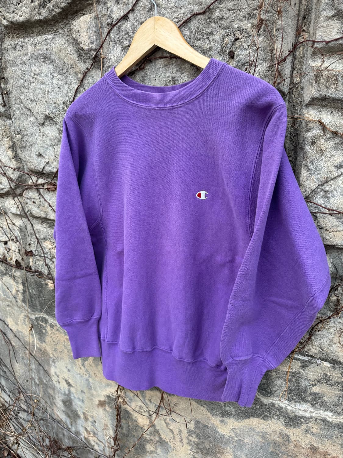 90s 챔피온 빈티지 리버스위브 자수로고 플레인 스웻 셔츠 맨투맨 보라 상품이미지3