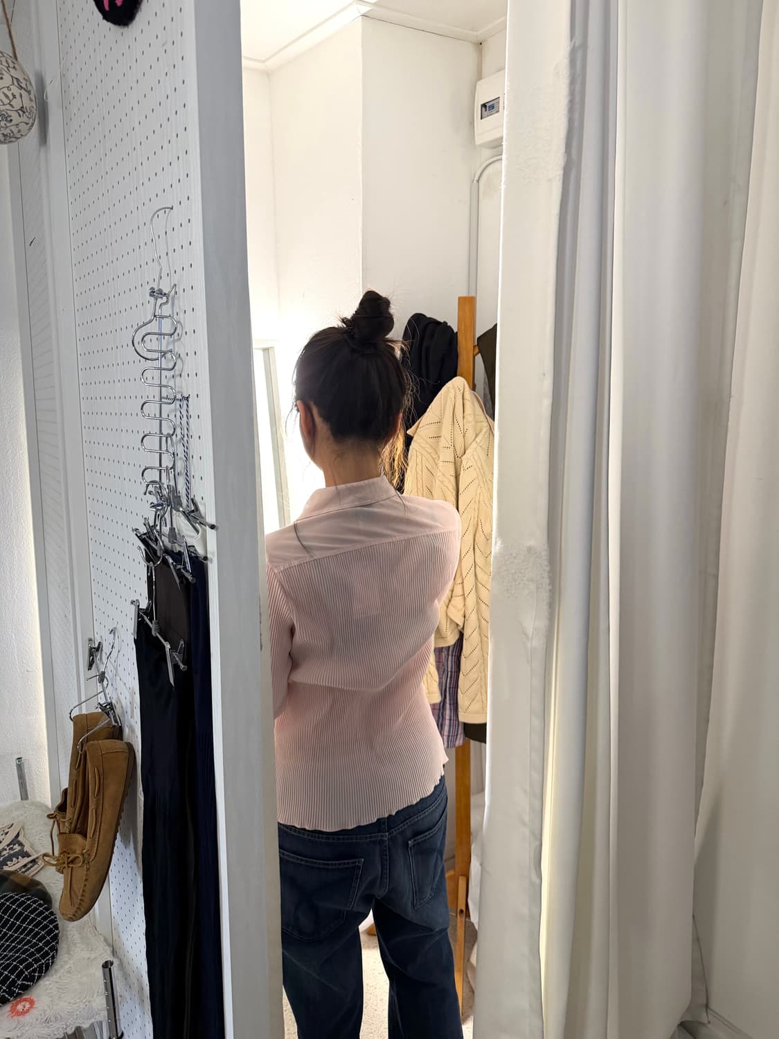 마츠리 빈티지 플리츠 롱슬리브 셔츠 핑크 상품이미지1