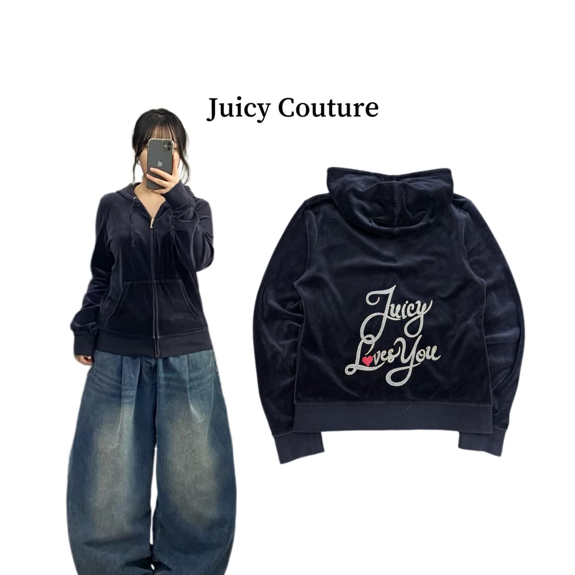 쥬시꾸뛰르 Y2K 벨벳 벨루어 후드집업 상품이미지1