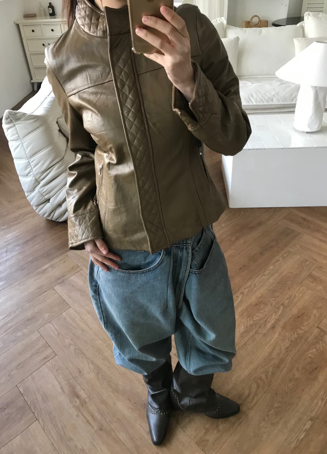 vintage zip-up leather jacket 상품이미지2